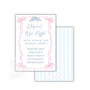 Insertion florale pour tombola de couches pour bébés | Modifiable | 2,5 x 3,5 pouces | Jeu de Baby Shower | Insertion de cartes pour tirage de couches avec nœud rose