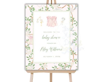 Chinoiserie Baby Girl Shower Welcome Signage | Baby Girl Shower Welcome Sign | Grandmillenial Welcome Sign | Floral Welcome Sign Baby Shower