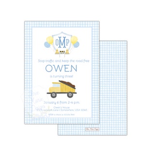 Construction Invite | Self-Editable | Blue Construction Invitation | Watercolor Construction Party Invite | Dump Truck Excavator Invite image 3