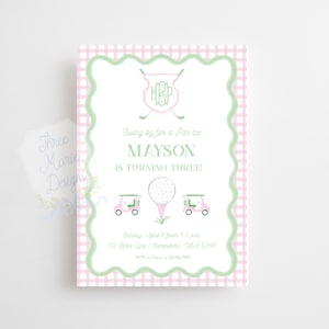 Preppy golfverjaardagsuitnodiging | Zelfbewerkbaar | T-shirt-uitnodiging | FORE-uitnodiging | Aquarel golfuitnodiging | Uitnodiging golfverjaardagsfeestje afbeelding 5