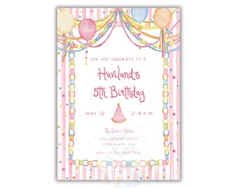Classic Handmade Birthday Theme Paper Banner Invitation, Balloon Birthday Invitation, 5x7 Editable Invite Printable, right Colorful Birthday