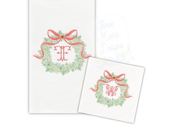 Custom Guest Towel Paper Napkin Design DIGITAL FILE | Monogram Wreath Hand Towel | Custom Christmas Gift and Decor
