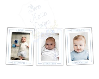 Blue Monthly Photo Banner Printable | First Birthday Monthly Picture Banner | Instant Download | Blue Birthday Banner Decor | First Birthday
