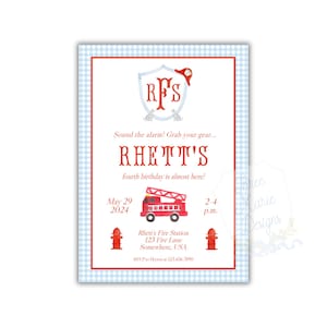 Firetruck Birthday Invite | Blue FiremanTheme | Editable Sound the Alarm Invitation | Sweet Firetruck Birthday Invitation | Digital Download