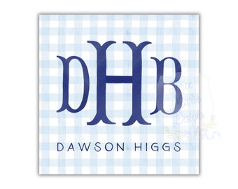 Blaues Monogramm Geschenkanhänger zum Ausdrucken | Selbst-Bearbeitbar | Monogramm Gunst Anhänger | Aquarell Beilage Karte | Jungen Visitenkarte | Selbstbearbeiten | Klassisch