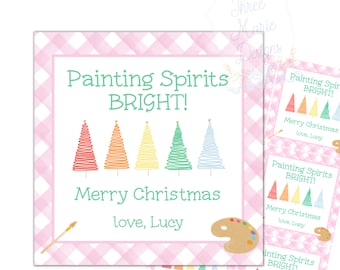 Christmas Tree Paint Gift Tag | Painting Spirits Bright Gift Tag | Daycare Christmas Gift | Self-editing | Christmas Class Treat Gift Tag