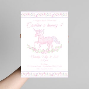 Editable Magical Unicorn Birthday Invite | Pastel Pink Unicorn Invitation | A Magical Day is on the Way! Unicorn Invitation Pink and Purple image 6