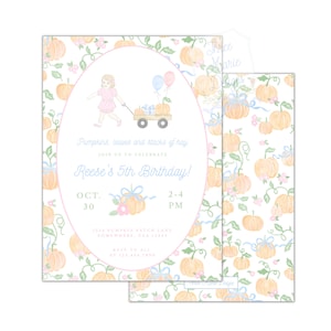 Pumpkin Patch Birthday Invite | Vintage Pumpkin Girl | Pastel Pumpkin Birthday Invitation | Pumpkin Theme Party | Pink Pumpkin Invite