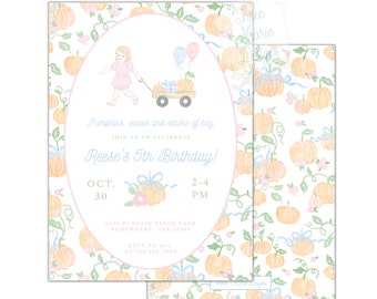 Pumpkin Patch Birthday Invite | Vintage Pumpkin Girl | Pastel Pumpkin Birthday Invitation | Pumpkin Theme Party | Pink Pumpkin Invite