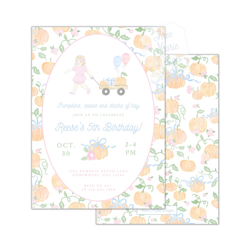 Invitación de cumpleaños con tema de calabaza / Invitación de cumpleaños con tema de calabaza vintage / Invitación de cumpleaños con tema de calabaza pastel / Fiesta temática de calabaza / Invitación con tema de calabaza rosa imagen 1