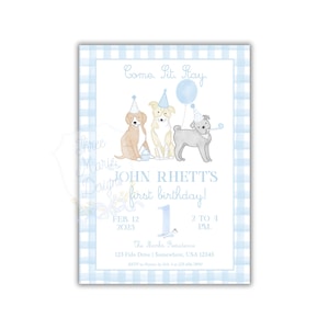 Puppy Birthday Pawty Invitation | Come Sit Stay Invite | Puppy Party Invite | Blue Puppy Editable Digital Download Puppy Dog Party Invite