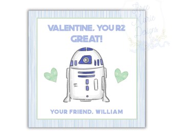 Galaxy Valentine Tag | You R2 Great Valentine Card | 3x3 Editable DIY Valentine Digital Download | Star Valentine Tag | Wars Printable Tag