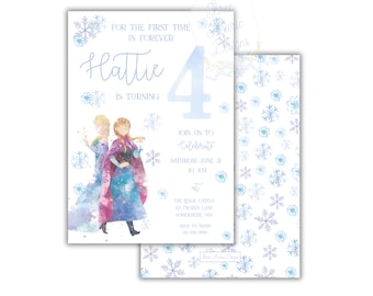 Winter Königin Prinzessin Geburtstag einladen | Vier zum ersten Mal einladen Gefrorene Geburtstagskinder Selbstveränderbare Gefrorene Prinzessin Königin | Gefrorene Einladung