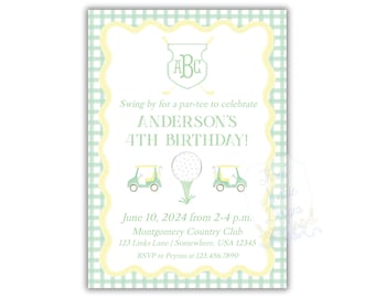 Green and Yellow Preppy Golf Birthday Invite | Self-Edit | Par TEE Invitation | FORE invite | Watercolor Golf Invitation Classic Golf party