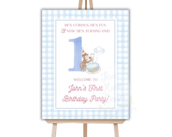 Curious Monkey Welcome Sign | Editable Monkey Birthday Welcome Poster | Book Theme Birthday Decor | Curious Monkey Birthday Party