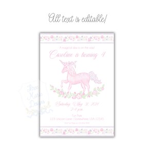 Editable Magical Unicorn Birthday Invite | Pastel Pink Unicorn Invitation | A Magical Day is on the Way! Unicorn Invitation Pink and Purple image 2