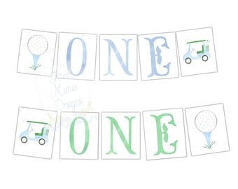 Golf High Chair Banner, Hole in One High Chair Banner, Preppy Golf Party Banner, Blue and Green Golf Banner, ONE High Chair Banner,