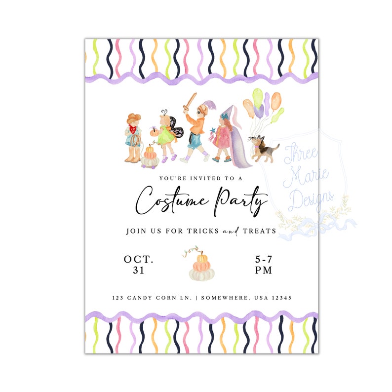 Halloween Costume Party Invite | Halloween Birthday Invitation | Costume Birthday Invite| Halloween Theme Kids Party | Trick or Treat Invite image 3