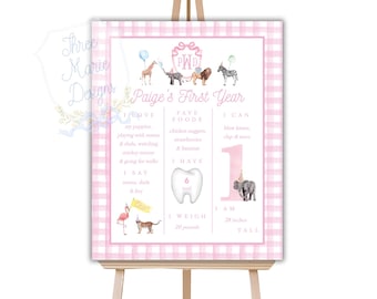 Rosa Tier-Meilenstein-Signatur | Bearbeitbares Meilenstein-Zeichen | Erster Geburtstag Party Dekor | Meilenstein Printable | Für alle Partylöwen