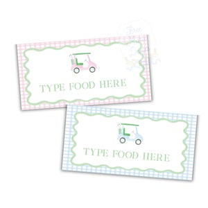 Etiqueta para carpa de comida de golf de estilo preppy / Autoeditable / Señalización de comida Par TEE / Fiesta FORE / Decoración de fiesta de golf con acuarela / Señalización para baby shower de golf