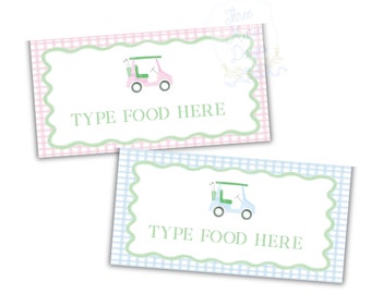 Preppy Golf Food Tent Label | Selbst-Bearbeitbar | Par TEE Lebensmittel Beschilderung | FORE Party | Aquarell Golf Party Dekoration | Golf Babyparty Schild