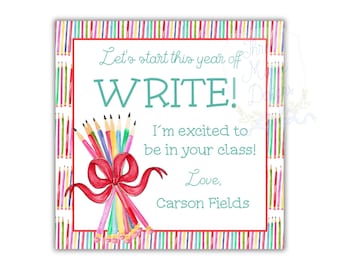 First Day of School Gift Tag for Teacher | Pen Pencil Teacher Gift Tag | Teacher Appreciation Week Gift Tag | Editable | 3x3 & 4x4 inches