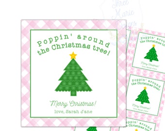 Etiqueta de regalo navideña rosa Pop It / Etiqueta de regalo Poppin' Around the Christmas Tree / Regalo navideño de guardería / Autoedición / Regalo navideño Pop-It