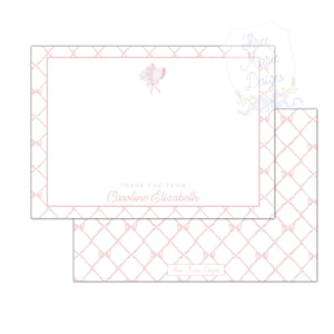 Papeterie en treillis avec noeud rose à imprimer | Auto-modifiable | Papeterie douce pour chambre d'enfant | de remerciements roses | Bonnets et noeuds d'anniversaire