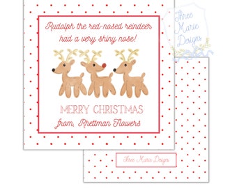 Rudolph Weihnachten Geschenkanhänger | Lustige Klasse Leckerli Anhänger | Selbst-Bearbeitbar | Rudolph Naschwerk | Weihnachtsmarke | Benutzerdefinierte Weihnachtsgeschenkanhänger