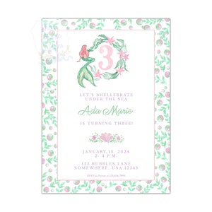 Mermaid Princess Birthday Invite | Under the Sea Invitation | Let's Shellebrate | Self-Editable Watercolor Mermaid Invite | Mermaid Party