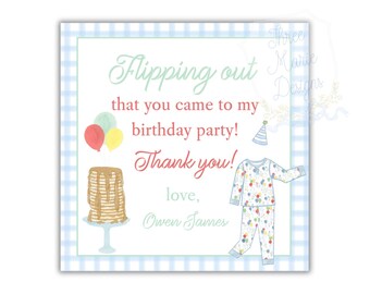 Blue Pancakes and Pajamas Party Favor Tag | Editable Thank you Tag | Pancakes and Pajamas Favor | Blue Balloon Pajamas | Pancake Brunch Tag