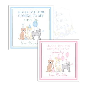 Puppy Party Birthday Favor Card | Thank You Tag | Puppy Pawty | Watercolor Dogs | Printable Favor Tags