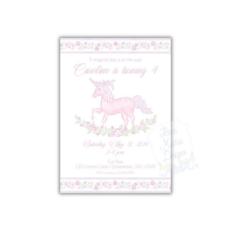 Editable Magical Unicorn Birthday Invite | Pastel Pink Unicorn Invitation | A Magical Day is on the Way! Unicorn Invitation Pink and Purple image 3
