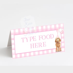 Goldendoodle Food Tent Printable | Self-Editable | Come Sit Stay | Puppy Party Signage | Pink Dog Party | Food Table Signage | Puppy Decor