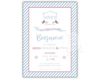 Patriotic Boy Birthday Invitation | Red White & Two Invite | USA Invite | Self-Editable | Red White and Blue Birthday Invite | America Theme
