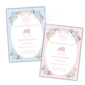 One TWO Buckle My Shoe Invitation, Shoe Theme Birthday Invite, Nursery Rhyme Birthday Invite, Mother Goose Invitation, Pink Shoe Birthday