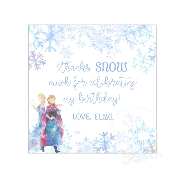 Ice Princess Sisters Favor Tag Printable | Self-Editable | Winter Sisters | Frozen Party Favor Gift Tag | Snowflake Favor Tag | Thanks SNOW