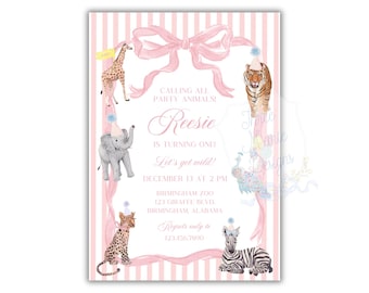 Pastel Pink Party Animals Einladung | ZWEI Wild einladen, Eins Wild einladen, Rosa Bogen Party Tiere einladen | Partytiere Zoo Thema