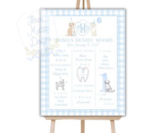 Blue Puppy Birthday Milestone Sign | Puppy Pawty Milestone Signage | Puppy Birthday Party Decor | Editable Snips and Snails Milestone Poster