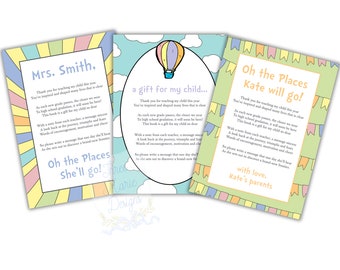 Editable Graduation Book Letter | End of the Year Teacher Note for Book Gift | Digital Download  | 5x7 inches | Oh the Places You'll Go
