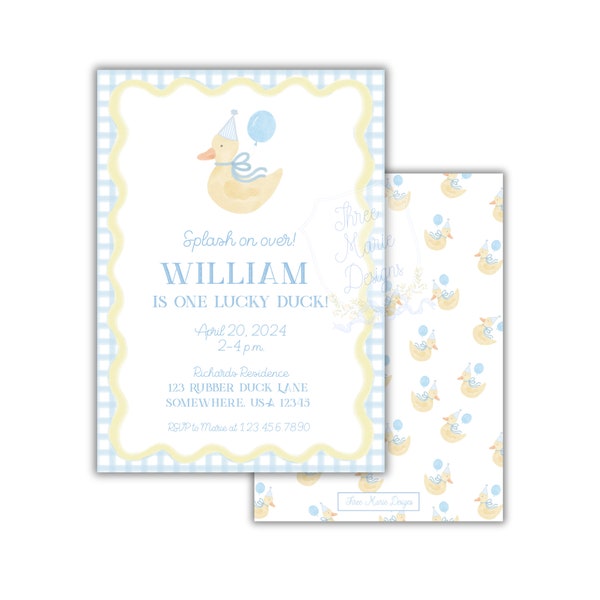 Pastel One Lucky Duck Invite | Yellow Duck Invitation | Duck Birthday Invite | Self-Editable | Rubber Duck Invite | Yellow Ducky Theme Party