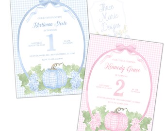 Grandmillenial Pumpkin Birthday Invite | Pastel Pumpkin Birthday Invitation | Pumpkin Theme Party | Pink Pumpkin Invite | Blue Pumpkin