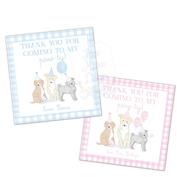 Puppy Birthday Party Favor Tags | Dog Birthday Party Gift Tag | Puppy Party Gift Tag | Blue Puppy | Self-Editable | Pink Puppy