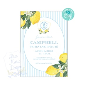 Lemon Shower Invite, Lemon Birthday Invitation, Italian Coast Invite, Capri Theme Invitation, Main Squeeze Invite, Sunshine and Lemonade