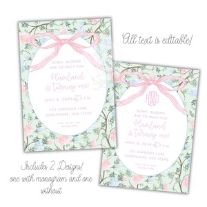 Bloemenuitnodiging chinoiserie | Bogen en bloemen | Uitnodiging met bloemenpatroon | Bloemenuitnodiging Grandmillennial | Gebloemde babyshoweruitnodiging | Bloemen afbeelding 2
