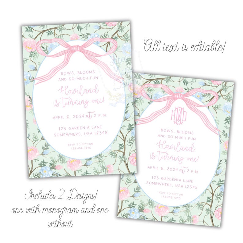 Bloemenuitnodiging chinoiserie | Bogen en bloemen | Uitnodiging met bloemenpatroon | Bloemenuitnodiging Grandmillennial | Gebloemde babyshoweruitnodiging | Bloemen afbeelding 2