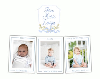 Blue Monthly Photo Banner Printable | First Birthday Monthly Picture Banner | Instant Download | Blue Birthday Banner Decor | First Birthday