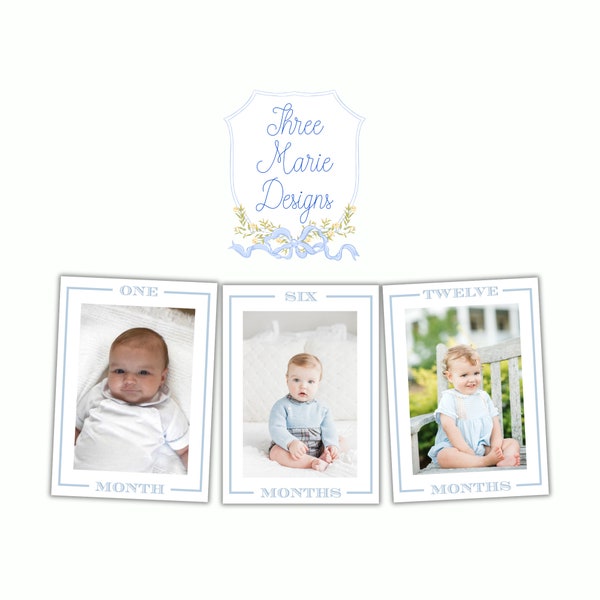 Blue Monthly Photo Banner Printable | First Birthday Monthly Picture Banner | Instant Download | Blue Birthday Banner Decor | First Birthday