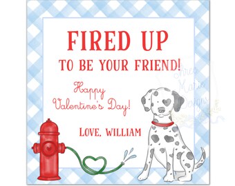 Firetruck Valentine Tag | Fireman Valentine Card | Boys Valentine Card | 3x3 | Self-Editable | Fired Up Valentines Day | Class Valentine