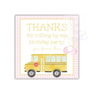 Wheels on the Bus Birthday Favor Tag | Editable Pink School Bus Tag | Watercolor Bus Favor Tag | School Bus Gift Tag | Wheels on the Bus